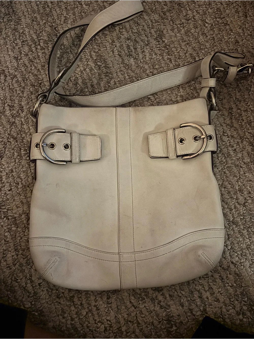 Coach Cream Leather Shoulder Bag with Buckle Accents